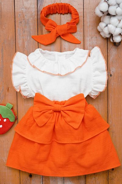 ipek atlas Rochie cu mânecă scurtă Bandana de muselină pentru fetiță și copii