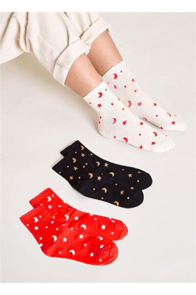 Black Arden Socks Ayyıldız Desenli Kolej Çorap 3 Çift