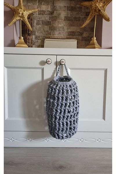 ÖRGÜM Bag Holder Melange Gray Color Hand Knitted Combed Cotton Bag Organizer 35x16 Cm