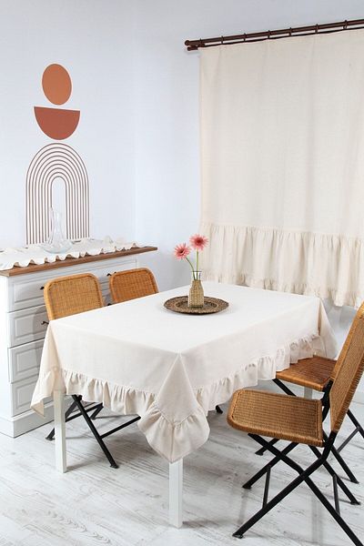 cotton maison Τραπεζομάντιλο Natural Ruffle Vintage 160x220 εκ