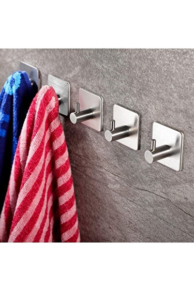 DELTAHOME Paslanmaz Çelik 5 Adet Topuzlu Banyo Askısı - Yapışkanlı Montaj - V...