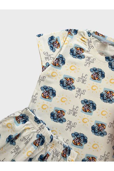 elmas kids Set de pijamale cu mânecă scurtă, 100% bumbac, cu model de soare, pentru fete