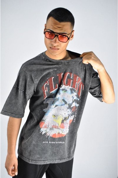 bysezerozer Wide Fit Comfortable Men's T-shirt Anthracite Gray Stonewed