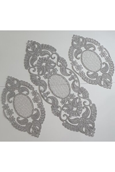 WENESSİ Tulip Pattern Anglez Cord Embroidered Oval Set 3 Pieces