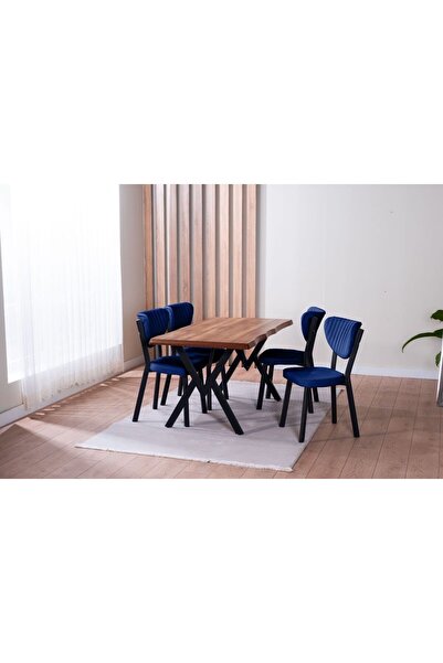 YZC Kütük Desenli MDF Gold Elma Mutfak Masa Takimi 4 Sandalyeli Salon Yemek Masa Takimi