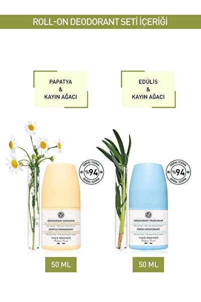 Yves Rocher Orjinal Boy Ferahlatıcı Roll-on, Hassas Cilt Roll-on Deodorant Seti