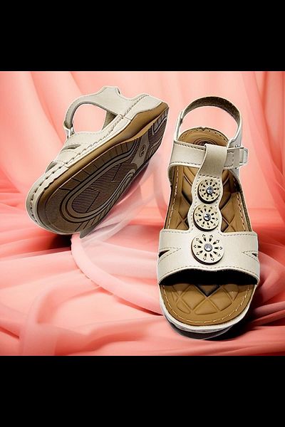 GEZER Γυναικεία Σανδάλια - Casual, Velcro, Ρυθμιζόμενη Πέτρα Λεπτομέρεια