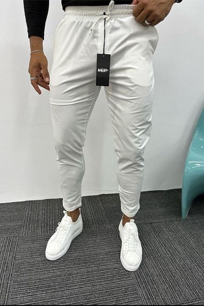 MADZEYMODA Ανδρικό ύφασμα αλεξίπτωτου με λεπτή εφαρμογή με διπλό πόδι Ecru Jogger