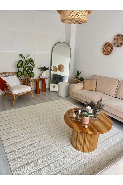 Apex Gala 2211 Ekru Antialerjik Dekoratif Modern Bukle Salon Halısı