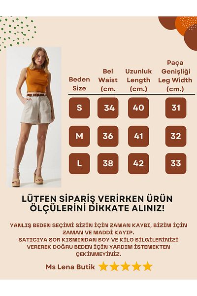 MsLena Butik Linen Women's Shorts - Belted, M215-4560