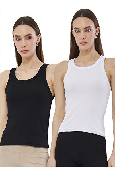 LES OUT Дамски комплект от 2 плетени потници с деколте халтер