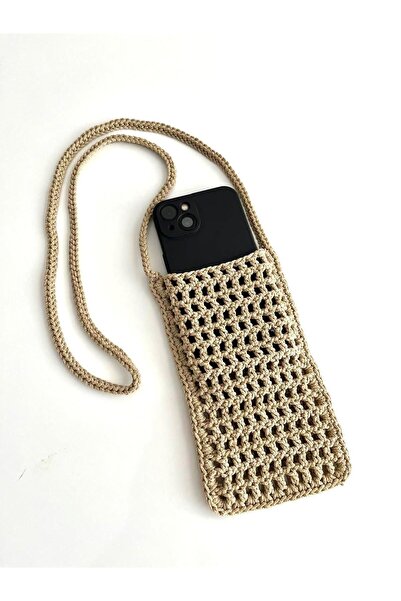 MAJHİ File Telefon Çantası Küçük Örgü Hasır Telefon Çantası