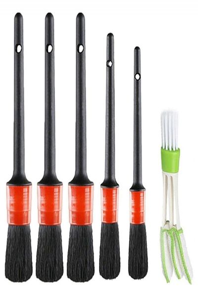 CarAda ® Auto Detail Brush Set 6 Pieces Quality Detailed Different Sizes, Premium Series Pmn