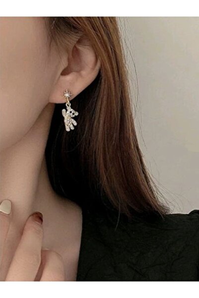 Shisa Jewel 925 Ayar Gümüş, Ayı Şeklinde (GÖZLÜ), Pırlantalarla Süslenmiş Küpe(52)