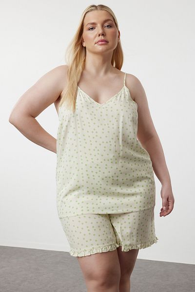 Trendyol Curve V-Neck Ecru Polka Dot Patterned Pajama Set - TBBSS24AI00071