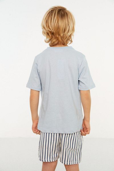 TRENDYOLKIDS Tricou tricotat cu decolteu rotund cu model pentru băiat albastru TKDSS24TS00044