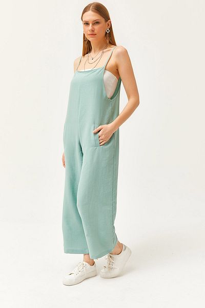 Olalook Women's Green Pocketed Strappy Loose Flowing Jumpsuit TLM-19000098