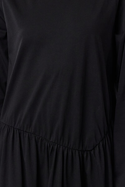 Trendyol Modest Φόρεμα Frilly Μαύρο Πλεκτό Oversize - TCTAW25EB00063