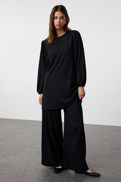 Trendyol Modest Oversize Black Knitted Set - Wrapped Bottom-Top Set TCTAW25US00093