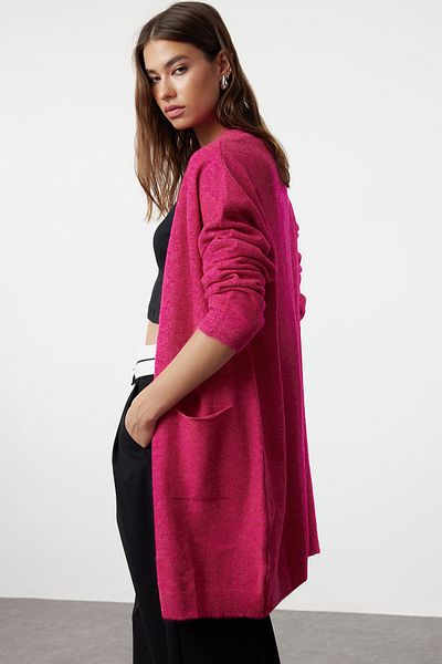 Trendyol Collection Fuchsia Knitwear Cardigan - Soft Texture and Pocket Detail Twoaw24Hi00381