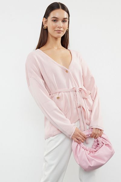 Trendyol Collection Knitwear Cardigan - Pink with Tie Detail TWOAW25HI00128