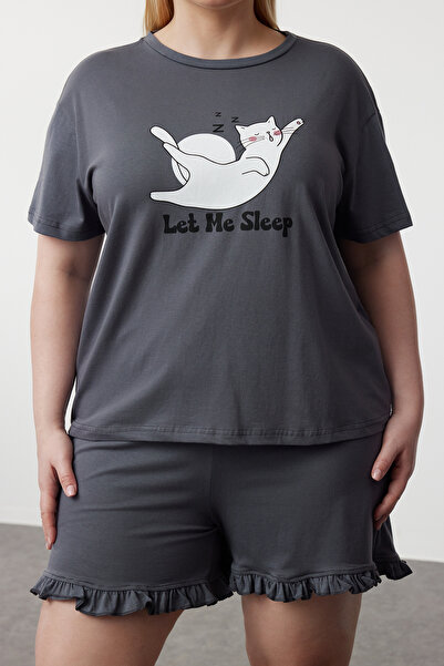 Trendyol Curve Σετ Πιτζάμες Πλεκτή Καπνιστή Γάτα - TBBSS24AI00117