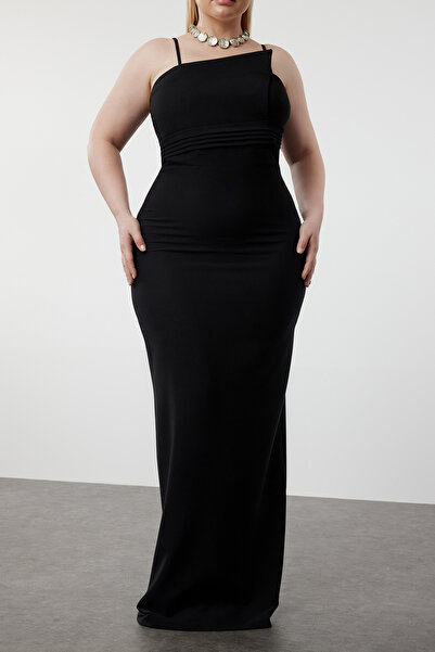 Trendyol Curve One Shoulder Asymmetrical Black Long Evening Dress - Evening/Graduation/Engagement Dress TBBSS24AH00217