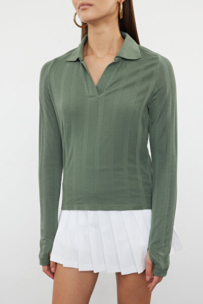 Trendyol Collection Green Polo Neck Thin Knitwear Sweater - TWOAW25KZ00118