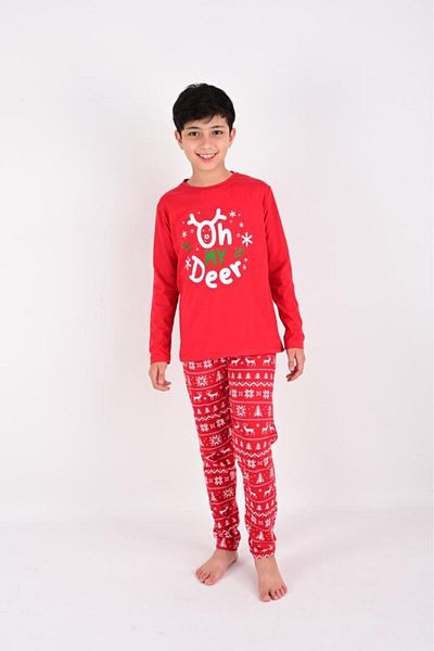 vitmo Girl / Boy's Long Sleeve Christmas Themed Cotton Pajama Set