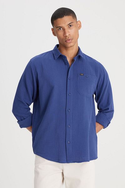 Lee Πουκάμισο Loose Fit Relaxed Fit 100% βαμβακερό Navy Blue