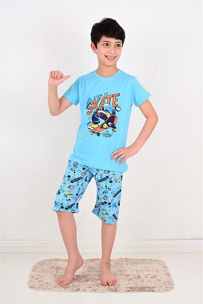 vitmo Set pijama Capri pentru băiat Born To Skate Turcoaz