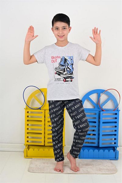 vitmo Σετ κοντομάνικη πιτζάμα για αγόρι So What Skate Model Grey