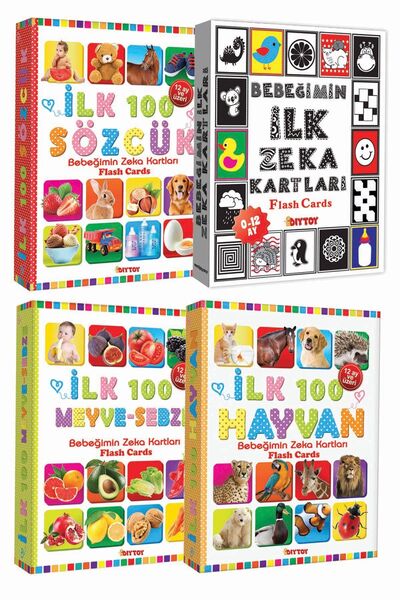 Diytoy Eğitim Seti 100 Sözcük + Ilk 100 Hayvan + Ilk 100 Sebze Meyve + Bebeğimin Ilk Zeka Kartları