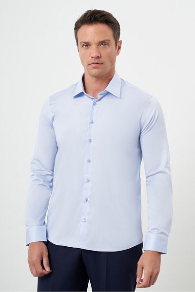 Morven Cămașă pentru bărbați A. BLUE din bumbac, cu model uni, cu guler rigid