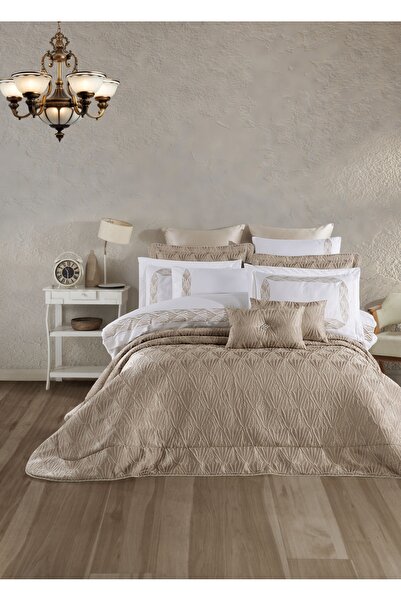 Dantela Alina Jakarlı Elyaflı Yatak Örtüsü Takımı - Bej