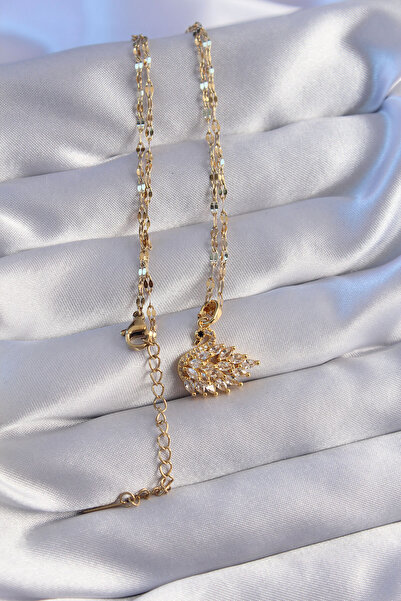 Clariss Gold Color Zircon Stone Swan Necklace (316L Steel)