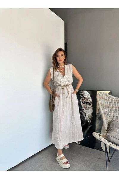 EGZOTİK ASORTİK Εξωτικό αμάνικο φόρεμα με λεπτές ρίγες