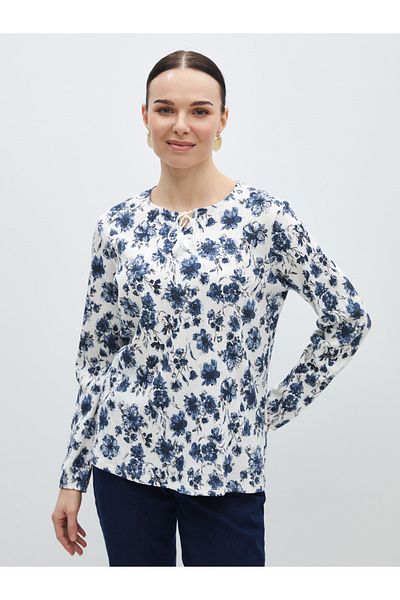 LC Waikiki Langärmlige Damenbluse mit Blumenmuster und Krawattenkragen