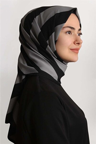 Cardion Medine Desenli Şal Eşarppark 1840-18 Şeritli Gri Siyah