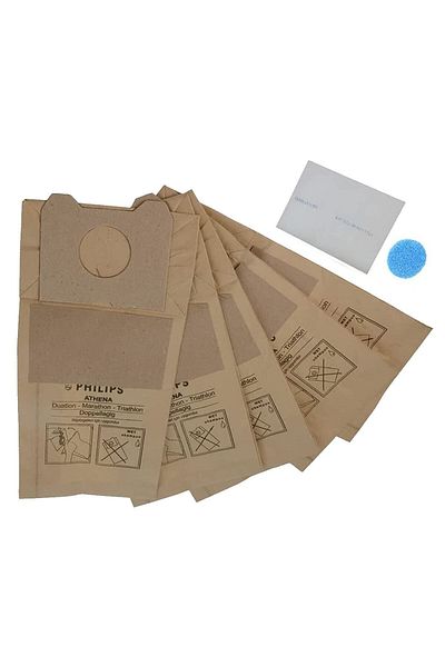 optream Philips Athena Triathlon - 5 Pieces Vacuum Cleaner Paper Dust Bag + 2 Micro Filter