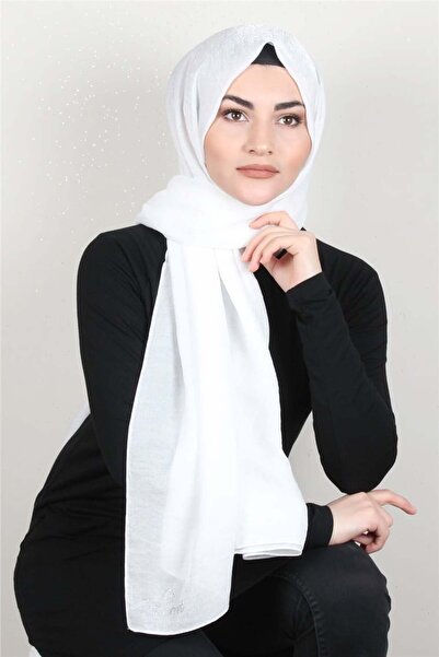 PİRAMİT Olivya Simli Şal 4001-18 Beyaz