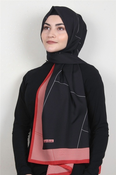 Cardion Medine Desenli Şal 1899-1 Siyah-kırmızı