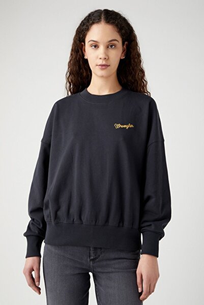 WRANGLER Relaxed Fit Geniş Kesim %100 Pamuk Bisiklet Yaka Siyah Sweatshirt