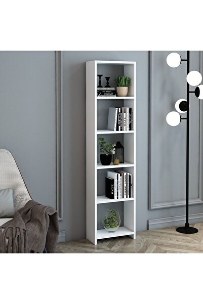 Üsküp Yapı 6 Raflı 40 Cm Dekoratif Kitaplık Beyaz Kitaplık Ofis Kitaplığı Dol...