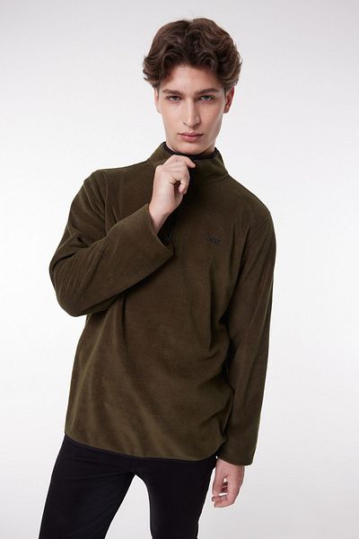 Lee Regular Fit Normaler Schnitt Stehkragen Halber Reißverschluss Khaki Fleece