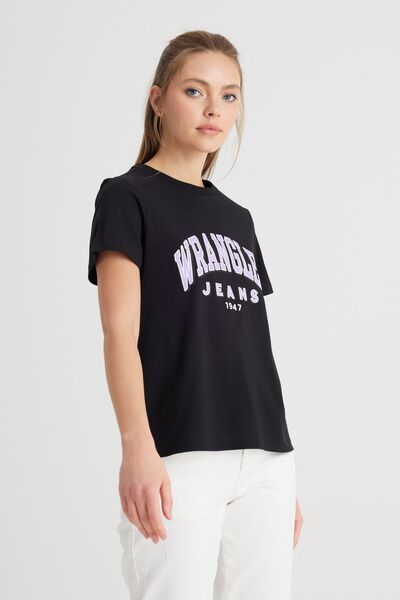 WRANGLER Regular Fit Regular Cut Crew Neck 100% Cotton Black T-Shirt