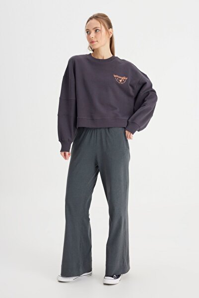 WRANGLER Relaxed Fit Wide Cut Crew Neck 100% Cotton Black Sweatshirt