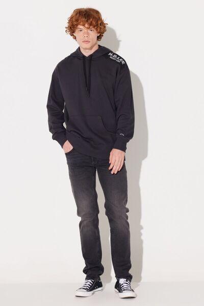 Lee Loose Fit Rahat Kesim Kapüşonlu İçi Polarlı Sırt Baskılı Antrasit Sweatshirt