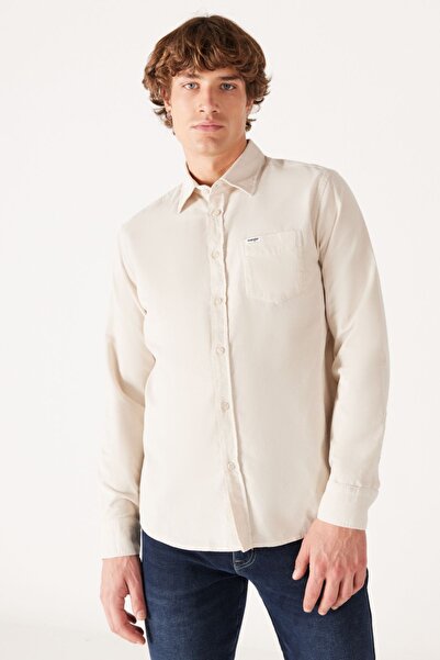 WRANGLER Regular Fit Normal Kesim %100 Pamuk Kadife Kırık Beyaz Uzun Kollu Gömlek