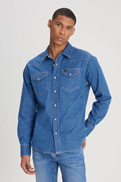 Lee Regular Fit Normal Kesim %100 Pamuk Erkek Mavi Çıtçıtlı Jean Denim Kot Gömlek